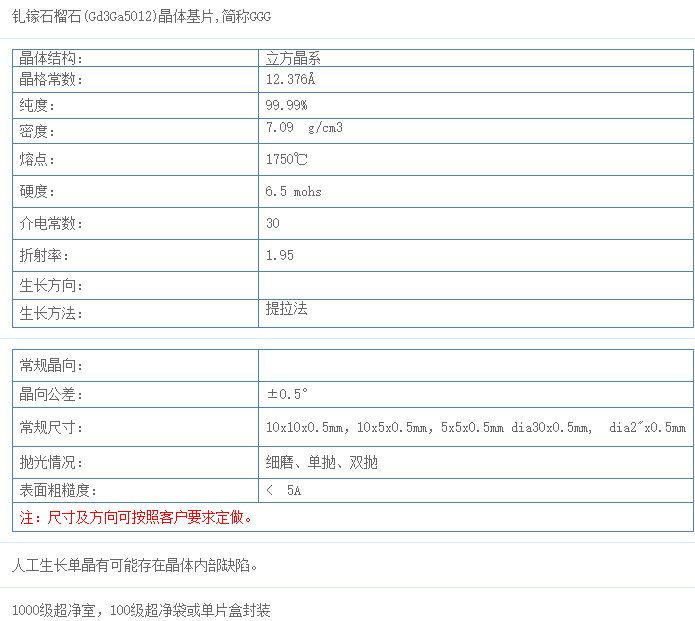 釓鎵石榴石GGG單晶
