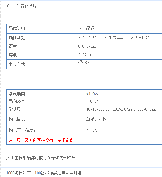 鈧酸鋱(TbScO3)單晶基片