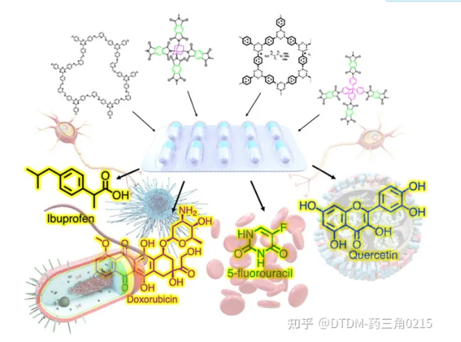 一些具有代表性的COF支架被用于向靶點遞送多種藥物