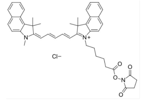Cy5.5 NHS ester，Cy5.5 N-羥基琥珀酰亞胺酯，CAS:1469277-96-0 熒光染料的結(jié)構(gòu)式